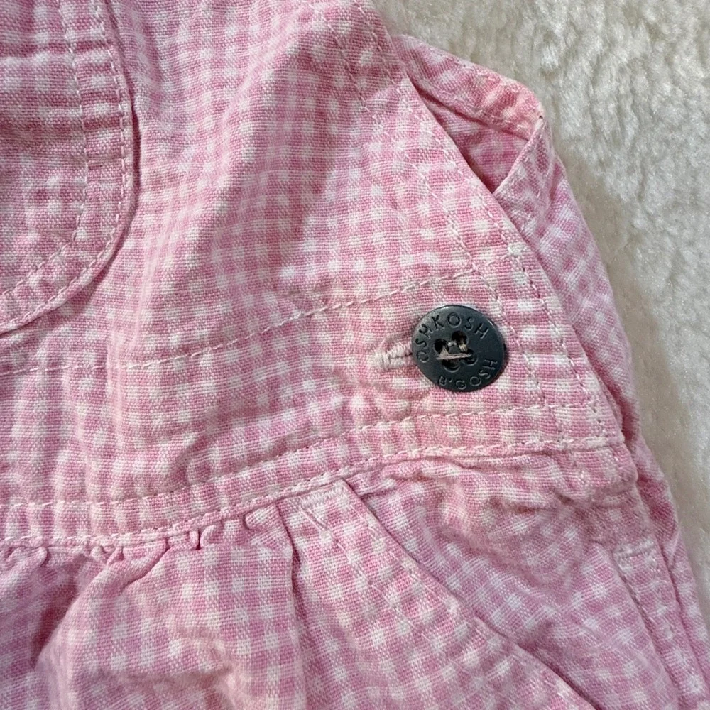 Vintage OshKosh Bgosh Baby Girls Pink Gingham Cotton Shortalls Overalls 3-6 M
